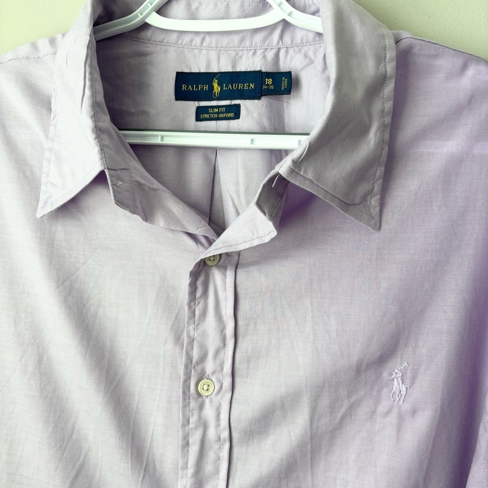 Ralph Lauren Slim Fit Stretch Oxford Men's Lavender Shirt Size 18 (XXL) - Picture 2 of 5